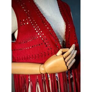 Long Fringe Burgundy Suede Vest